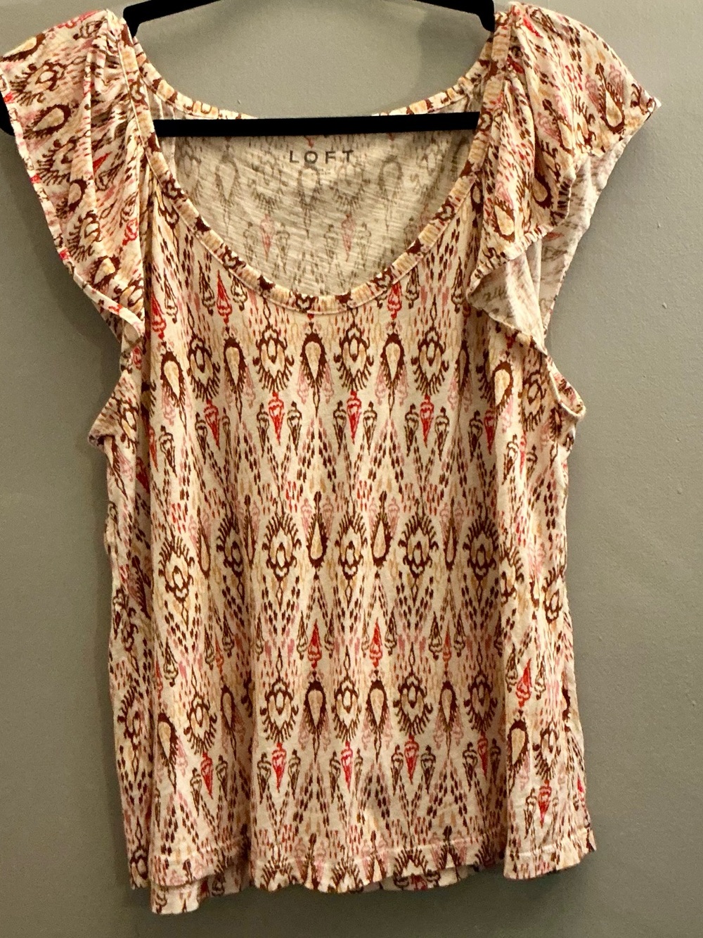 LOFT 100% Cotton Southwestern Print Flutter Sleeve Top Large Boho